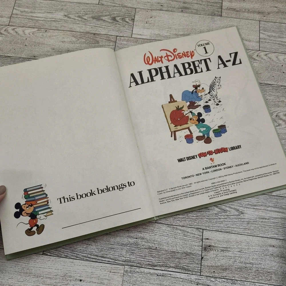 Walt Disney Alphabet A-Z Book 1983 Vol 1 Mickey Mouse Pooh HC Vtg Retro ABC